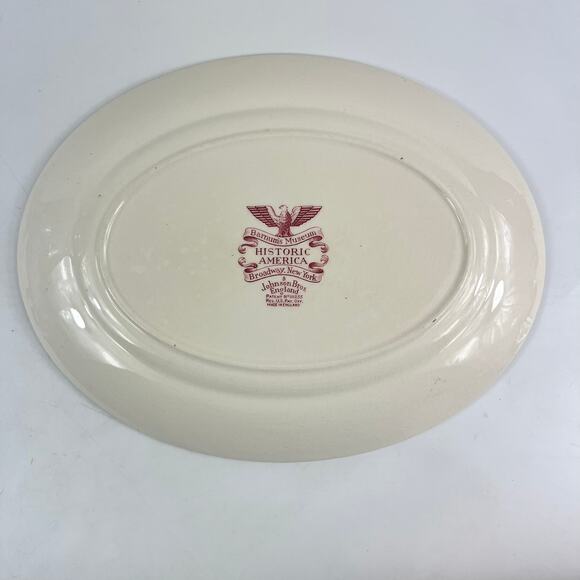 Johnson Bros Historic America Barnum's Museum Broadway NYC Oval Platter Red - Picture 3 of 10